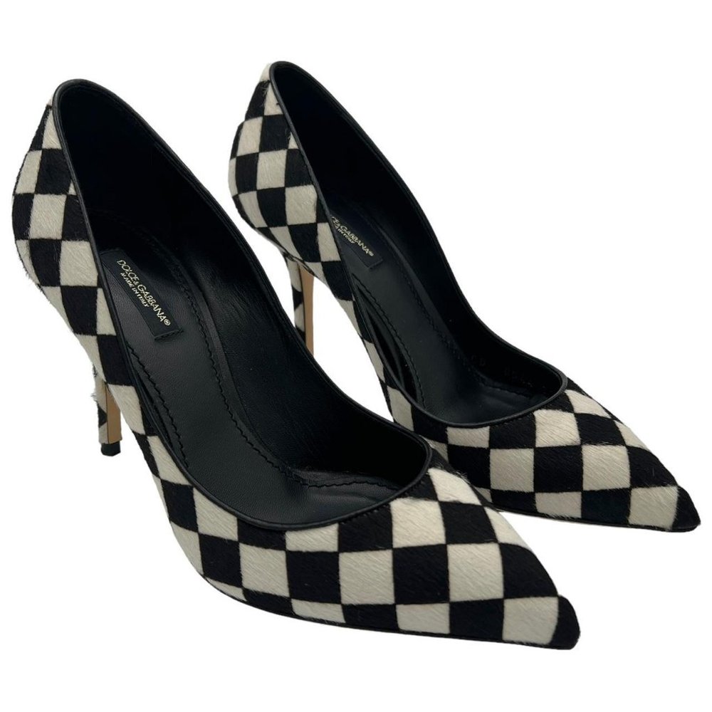 Vintage Dolce & Gabbana black and white checkered ponyhair pointed toe heels - Picture 1 of 6